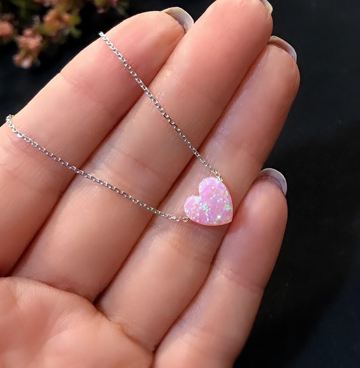 STELA OPAL PEMBE KALP GÜMÜŞ KOLYE